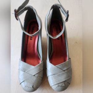 Soho Lab closed toe grey wedge heel with ankle strap. Size 9